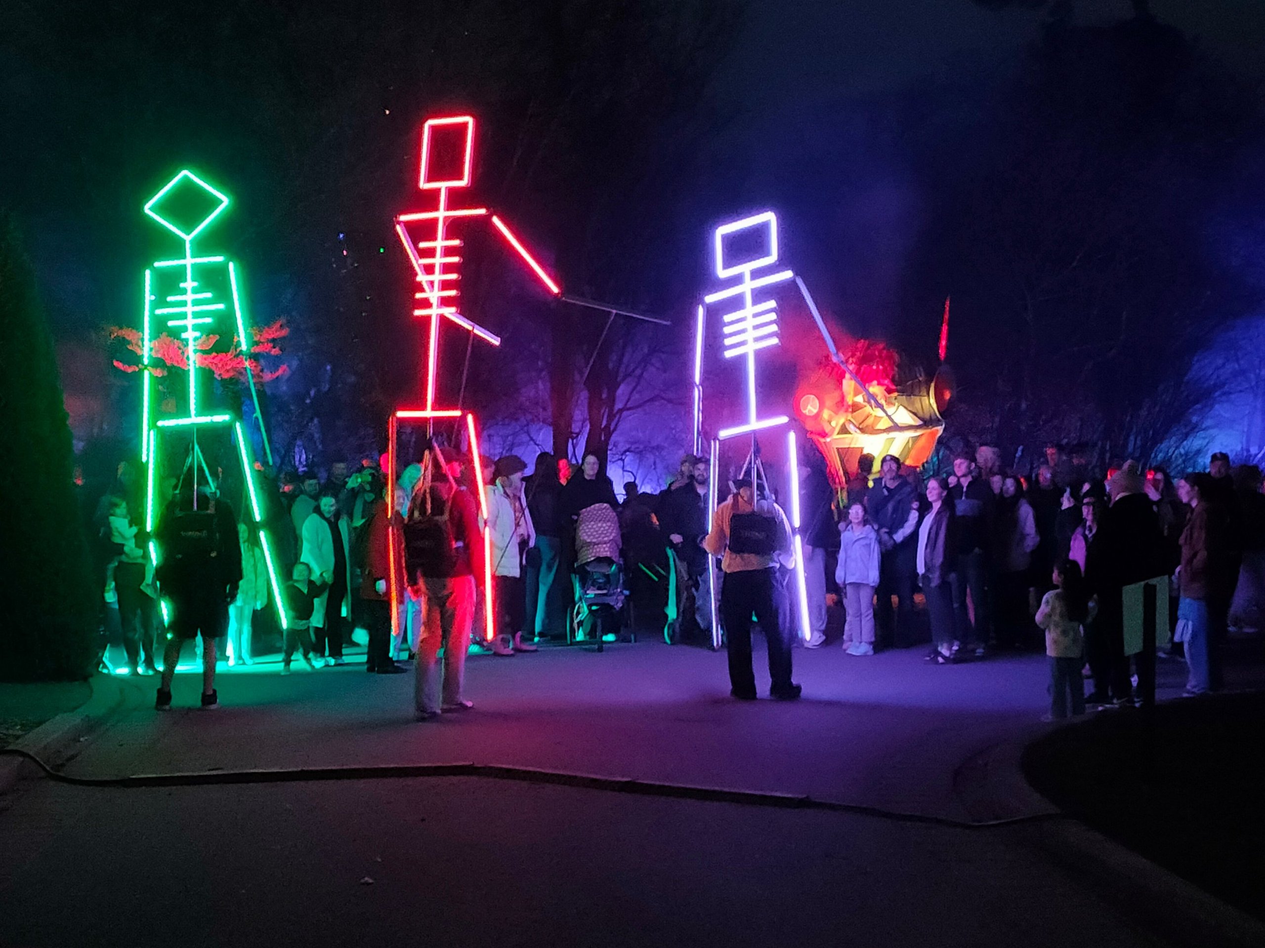 Dancefloor under a canopy of colourful festival lighting